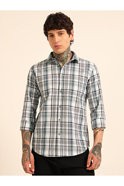Bushirt By Styli قميص كاجوال رمادي بنقشة مربعات