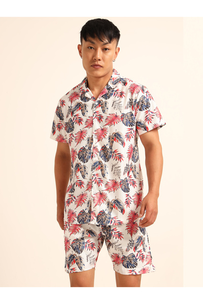 Bushirt By Styli Men Multi-Color Floral Striped Shorts Co-Ord Set