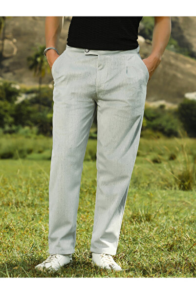 Campus Sutra By Styli Men Cloud Grey Veined Tailored Trousers