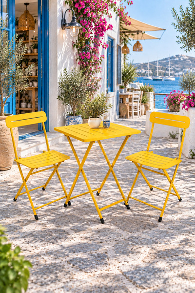 eportatif Katlanır Metal Balkon Bahçe Bistro Masa Sandalye Seti 2 Kişilik 1 M...