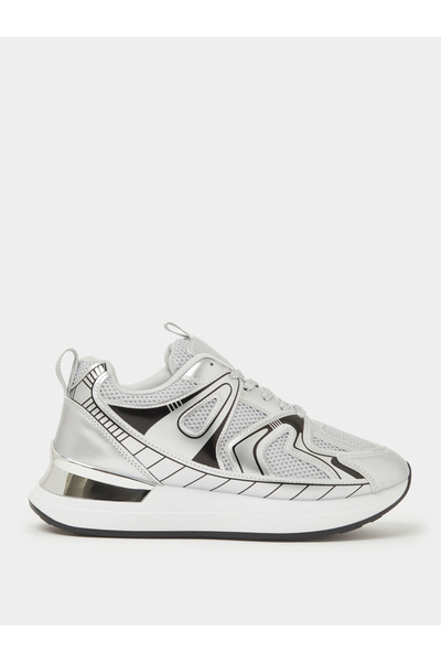 Styli Silver Mesh Details Lace-Up Sports Sneakers