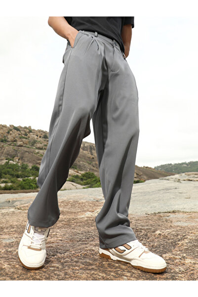 Campus Sutra By Styli Men Coin Grey Pleat Straight-Fit Tailoured Trousers