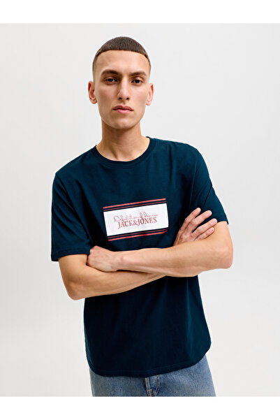 Jack & Jones Navy Blue Jjbuster Graphic Print Crew Neck T-Shirt