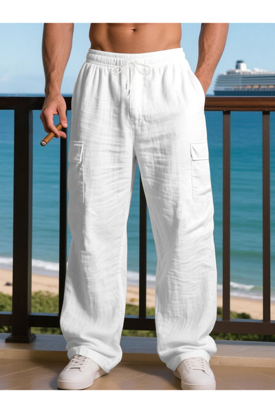 Take Two By Styli Men Loose Fit Linen Cargo Pocket Pants