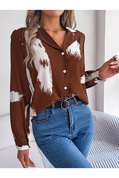 Take Two By Styli Coffee Brown Abstract Print Regular Fit Shirt
