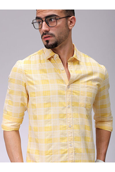 The Indian Garage Co By Styli Men Slim Checked Cutaway Collar Casual Shirt