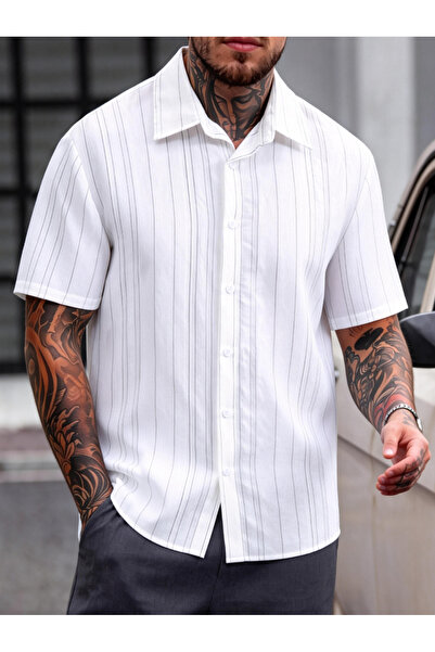 Take Two By Styli Men Pinstriped Short Sleeve Shirt
