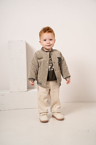 JNF kids Erkek Bebek & Çocuk Kapitone Desenli Ceket Sweat Pantolon 3'lü Takım