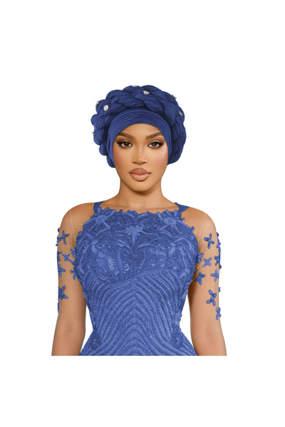 Take Two By Styli Navy Blue Plain Braided Turban Headwrap
