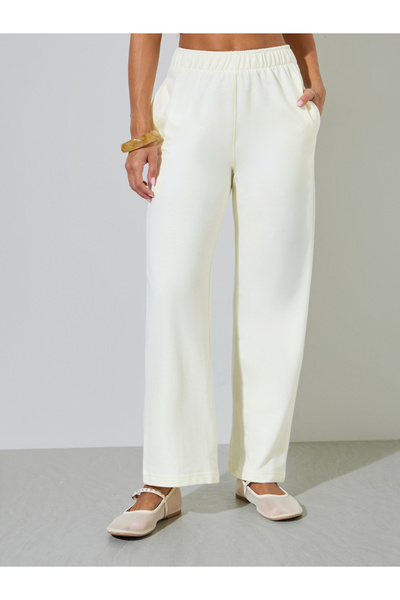 Styli Cream Solid Elasticated Waist Straight Leg Joggers