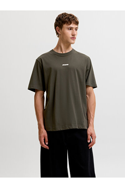 Jack & Jones Olive Jcolub Slogan Print Crew Neck Short Sleeves T-Shirt