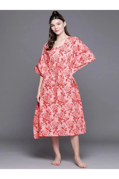 Libas By Styli Pink Floral Cotton Nightdress