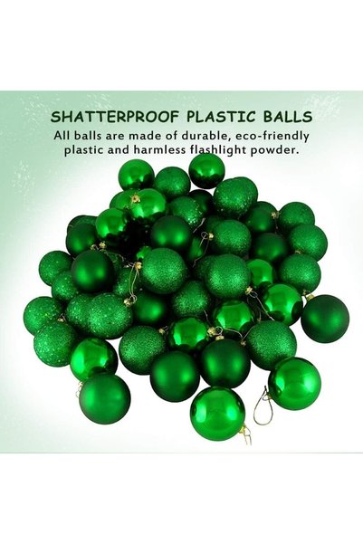 Generic Christmas Tree Ornaments, 24-Piece Shatterproof Green Baubles Set, 6cm Mixed Texture Balls with Shiny, Matte, Glitter Finish, Holiday Decoration with Hanging Rope