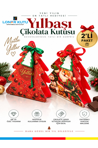 Loner Kutu Yılbaşı Çikolata Kutusu Boş Kutu Yılbaşı Hediyesi Noel Baba Yılbaş...