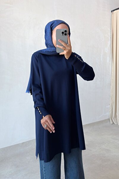 Ka Hijab Manşet Detaylı Merserize Tunik - Lacivert