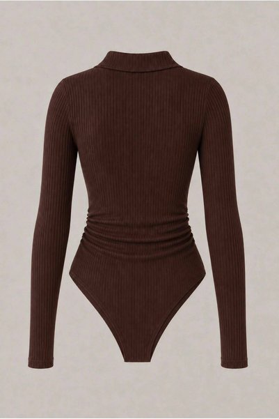 SEFUR Body cu mânecă lungă, cu guler polo, din Lycra, elastic, cu închidere cu capse, premium