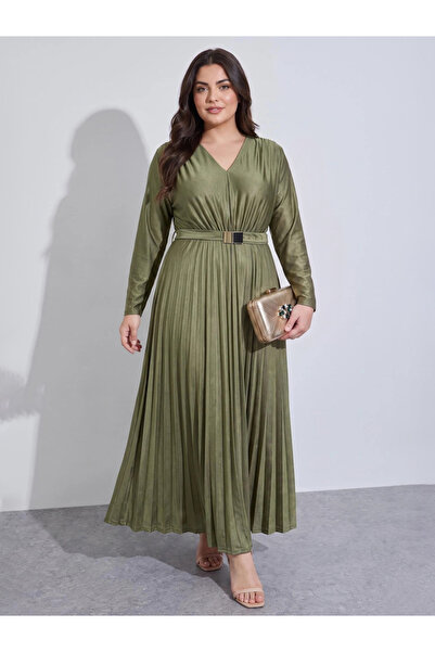 Styli فستان ماكسي سادة بأكمام طويلة وقصة A