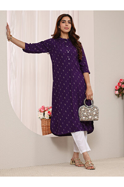 Libas By Styli Purple Geometric Rayon Straight-Fit Kurta