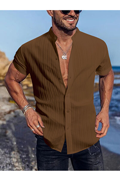 Take Two By Styli Men Textured Stand Collar Casual Shirt