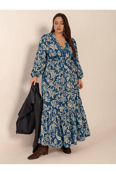 Take Two By Styli Plus Size A-Line Maxi Dress With Floral Print