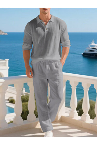 Take Two By Styli Men Linen Casual Polo And Pants Set
