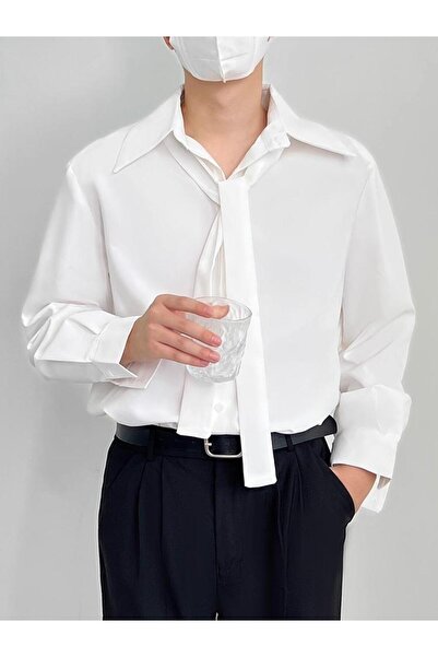 Take Two By Styli Men Solid Shirt With Tie And Shoulder Pad Design