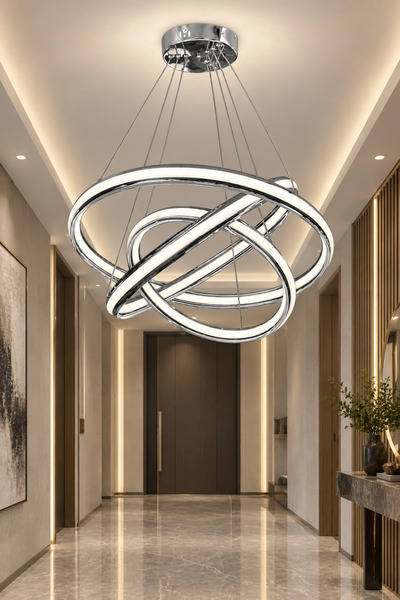 Ulucam Aydınlatma Gümüş Halka Avize Su Yolu Model Modern Dekoratif Salon Aydı...