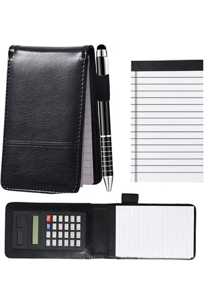KASTWAVE Journal Notebook with Calculator, PU Leather Working Small Notebook ...