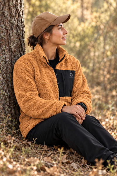 TKT Women's Oversize Zippered 3-Pocket Welsoft Plush Fleece Tile Jacket