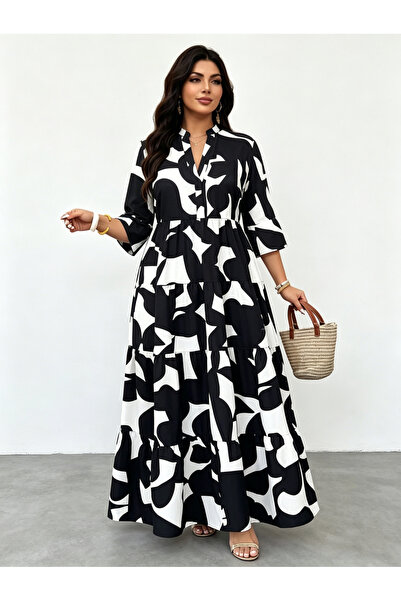 Take Two By Styli Plus Size Multi-Color Abstract Print A-Line Maxi Dress