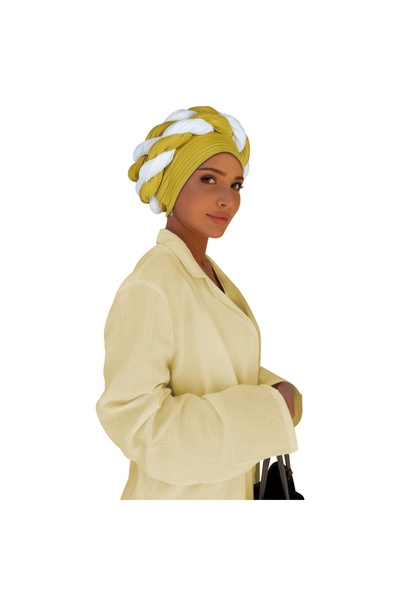 Take Two By Styli Yellow Cross-Wrap Turban Hijab