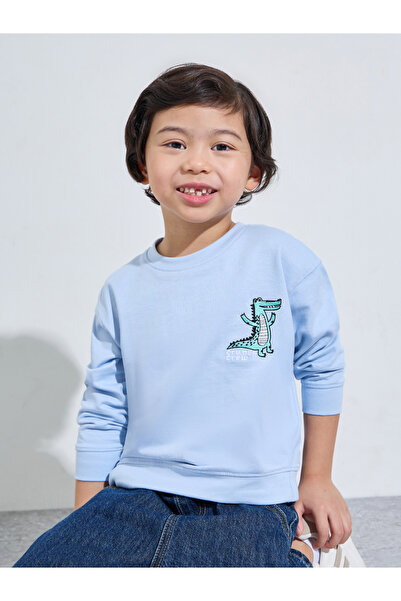 Styli Boys Blue Crocodile Embroidery Oversized Sweatshirt