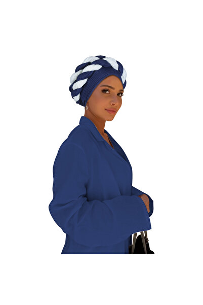Take Two By Styli Navy Blue Braided Turban Hijab