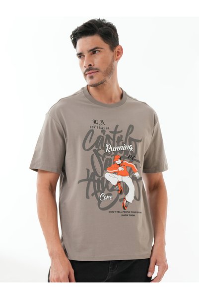 REPRISE By Styli Grey Graphic Print Short Sleeves Round neck T-Shirt