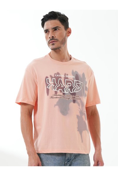 REPRISE By Styli Peach Graphic Print Round neck T-Shirt