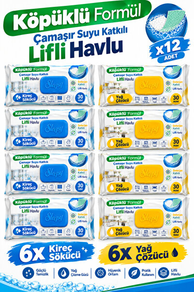 Sleepy Köpüklü Formül Lifli Havlu 12’li Set – 6 Kireç Sökücü + 6 Yağ Çözücü –...