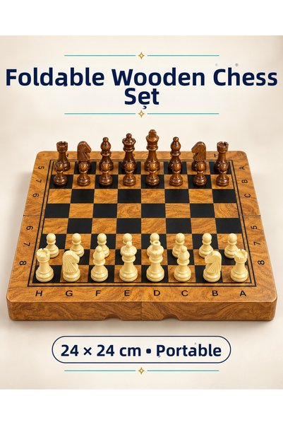 METTREND Wooden Foldable Chess Set 24X24 cm Portable with Magnetic Pawns