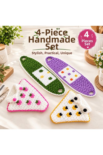 EBRU YAZMA Hand knitted dowry gift set of 4 pieces in various colors