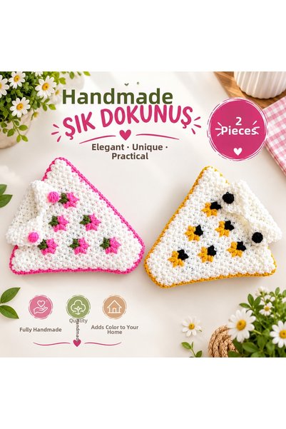 EBRU YAZMA Hand Knitted Dowry Gift Set, 2 Pieces in Various Colors