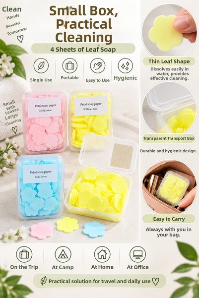 Awesomecrochet Leaf Paper Soap 4 Pieces – Disposable Portable Soap – Travel, Camping, and Daily Use