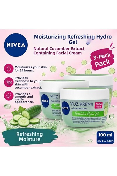 NIVEA كريم هيدرو جل المنعش للوجه 100 مل - 3 قطع