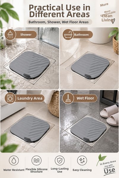Awesomecrochet Silicone Drain Cover 15X15 cm Square Shower Bathroom Floor Drain Cover Flexible Drain Cover
