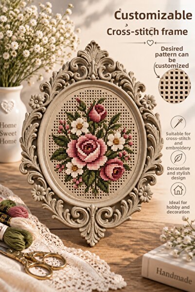 LİVA CRAFT Art & Craft Workable Cross-Stitch Frame Natural Wood Look, Decorat...