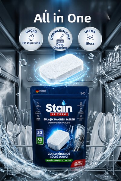 Stain İt Zero All-In-One Dishwasher Tablet & Powerful Result on Stubborn Dirt - 30 Washes