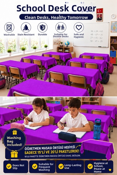 GÜLHOME 10-Piece School Desk Cover, Elastic, A-Quality Fabric, Stain-Resistant