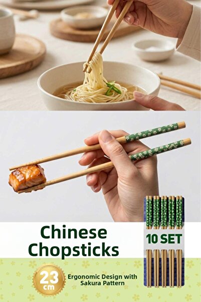 HOMENIVA 10 Pairs of Patterned Bamboo Chopsticks Set – Reusable