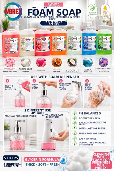 WBREX Lavender Scented Glycerin Foam Hand Soap 5 L – Economical for up to 5000 Uses – Sls-Free
