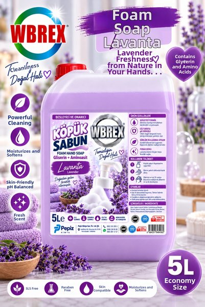 WBREX Lavender Scented Glycerin Foam Hand Soap 5 L – Economical for up to 5000 Uses – Sls-Free