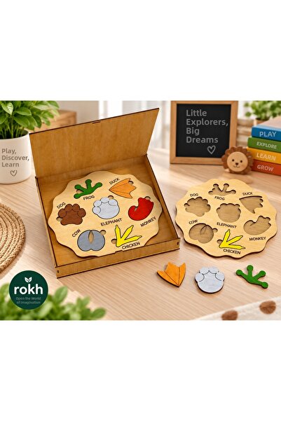 ROKH 🦁   Animal Footprints Wooden Montessori Puzzle |   Educational Animal M...