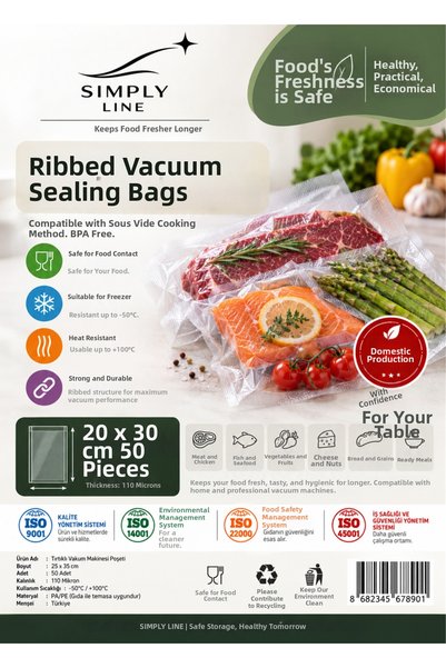 simply line 20 X 30 Serrated Vacuum Machine Bags – Food Contact Safe, Pa/Pe Construction, Strong Vacuum Sealing and Freshness Preservation